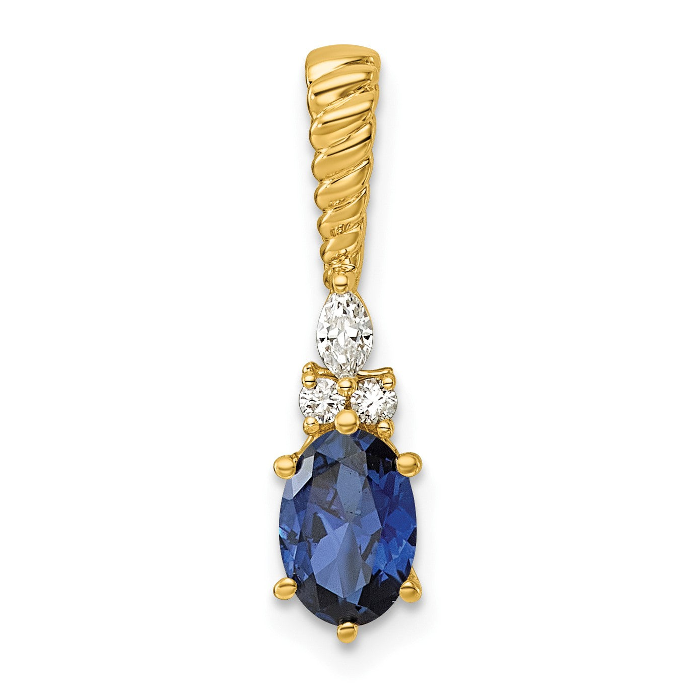 14K Diamond and 7x5 Oval September/Lab Created Sapphire Twisted Chain Slide