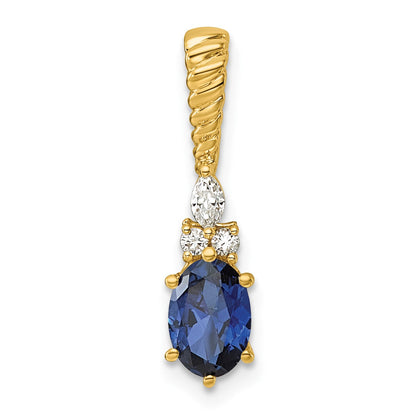 14K Diamond and 7x5 Oval September/Lab Created Sapphire Twisted Chain Slide