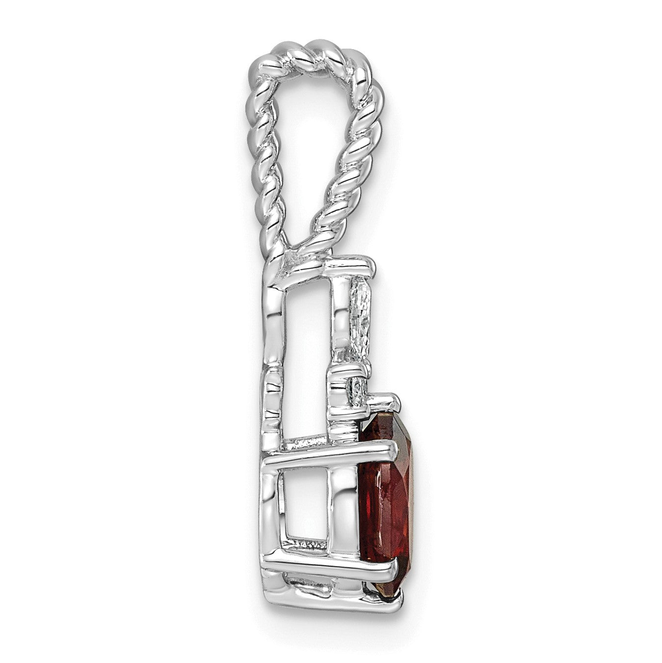14K White Gold Diamond and 7x5 Oval January/Garnet Twisted Chain Slide