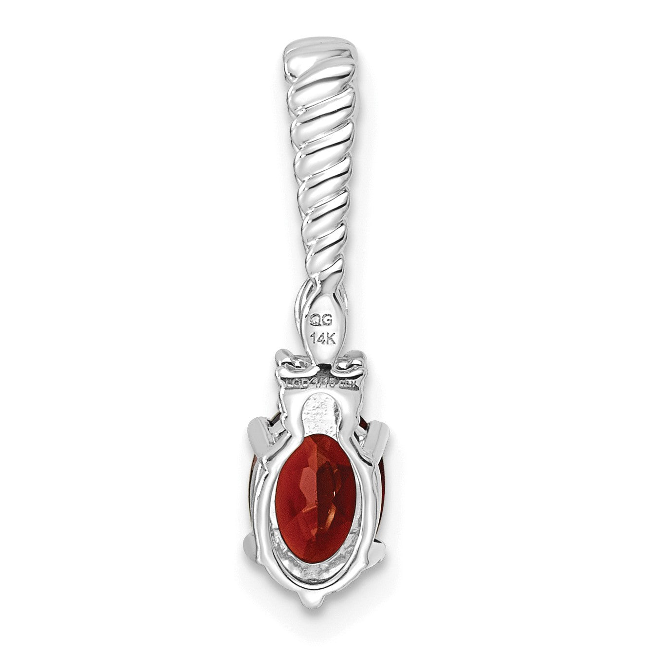 14K White Gold Diamond and 7x5 Oval January/Garnet Twisted Chain Slide