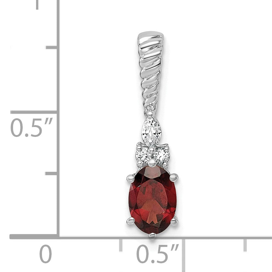 14K White Gold Diamond and 7x5 Oval January/Garnet Twisted Chain Slide