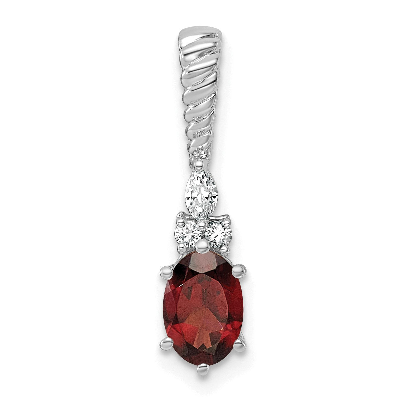 14K White Gold Diamond and 7x5 Oval January/Garnet Twisted Chain Slide