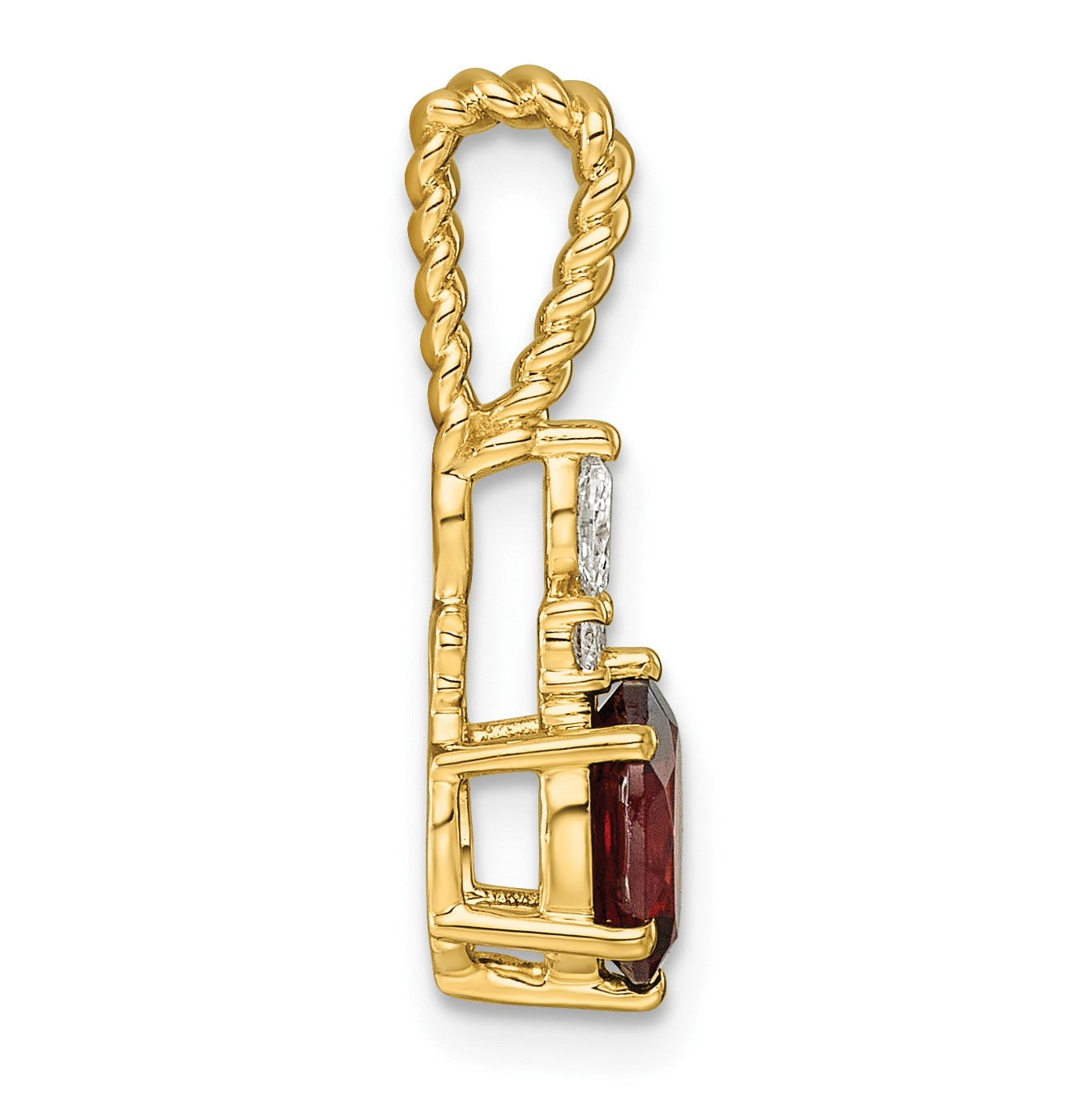 14K Diamond and 7x5 Oval January/Garnet Twisted Chain Slide