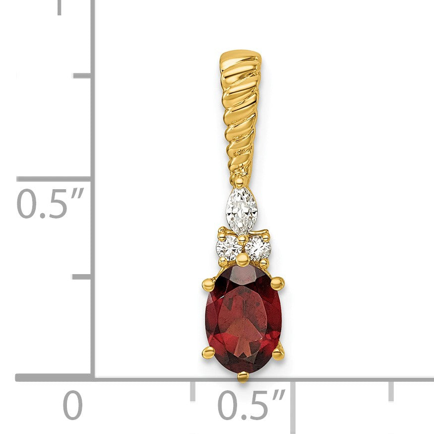 14K Diamond and 7x5 Oval January/Garnet Twisted Chain Slide