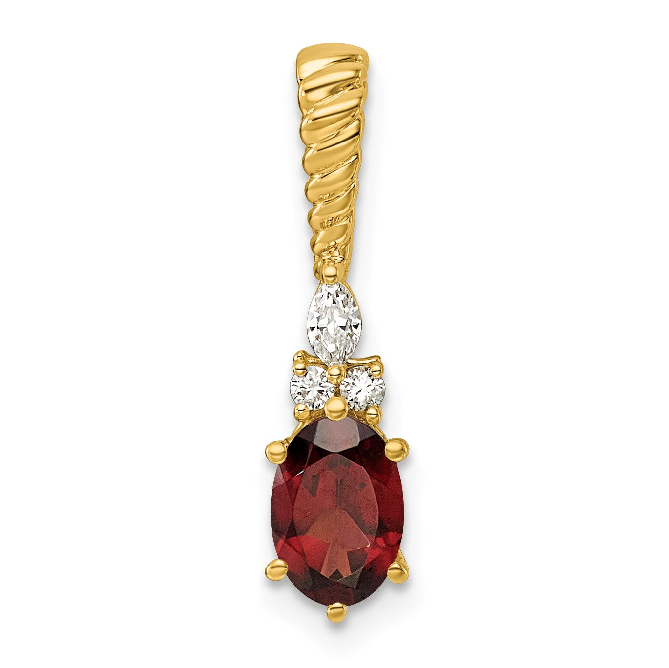 14K Diamond and 7x5 Oval January/Garnet Twisted Chain Slide