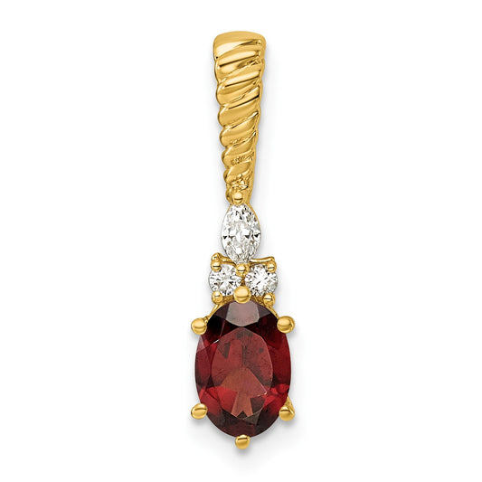 14K Diamond and 7x5 Oval January/Garnet Twisted Chain Slide