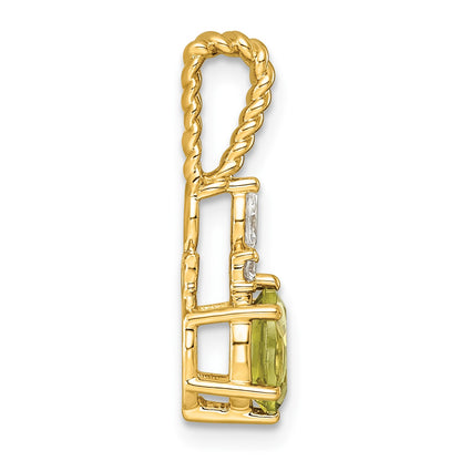 14K Diamond and 7x5 Oval August/Peridot Twisted Chain Slide