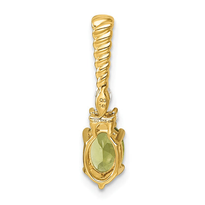 14K Diamond and 7x5 Oval August/Peridot Twisted Chain Slide