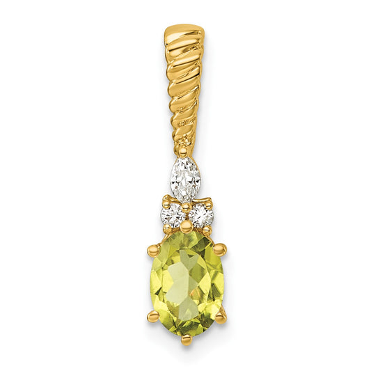 14K Diamond and 7x5 Oval August/Peridot Twisted Chain Slide