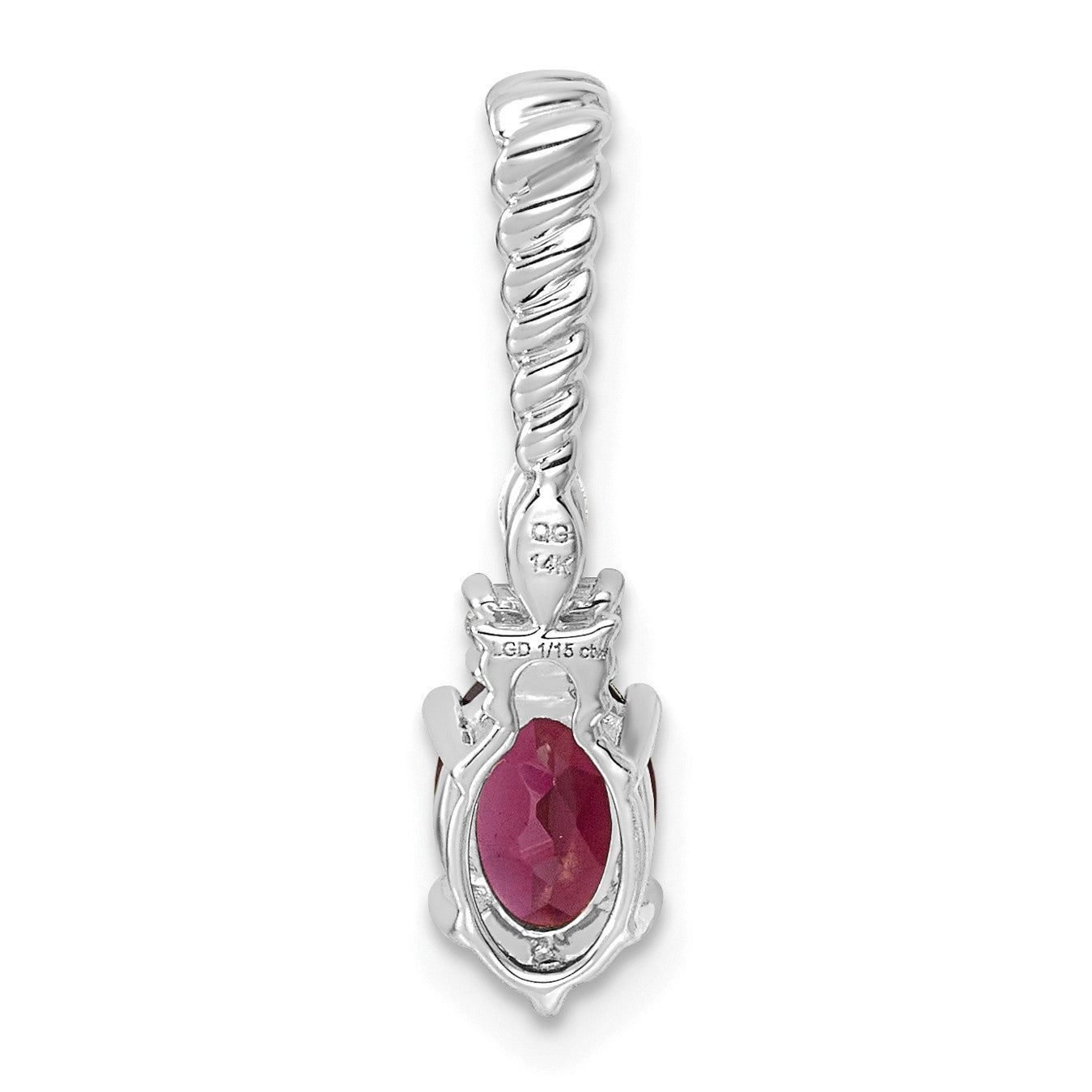 14K White Gold Diamond and 7x5 Oval June/Rhodolite Garnet Twisted Chain Slide