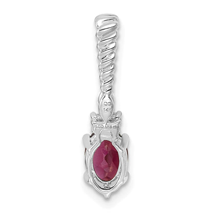14K White Gold Diamond and 7x5 Oval June/Rhodolite Garnet Twisted Chain Slide