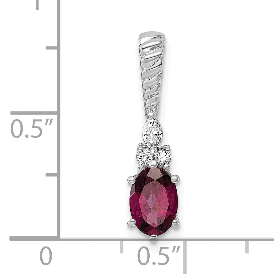 14K White Gold Diamond and 7x5 Oval June/Rhodolite Garnet Twisted Chain Slide