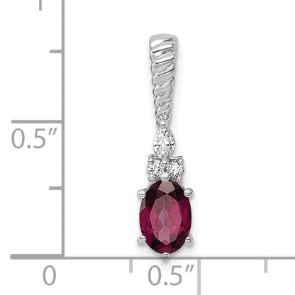 14K White Gold Diamond and 7x5 Oval June/Rhodolite Garnet Twisted Chain Slide