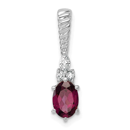 14K White Gold Diamond and 7x5 Oval June/Rhodolite Garnet Twisted Chain Slide