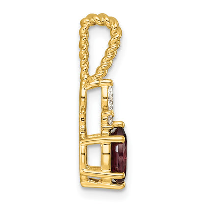 14K Diamond and 7x5 Oval June/Rhodolite Garnet Twisted Chain Slide
