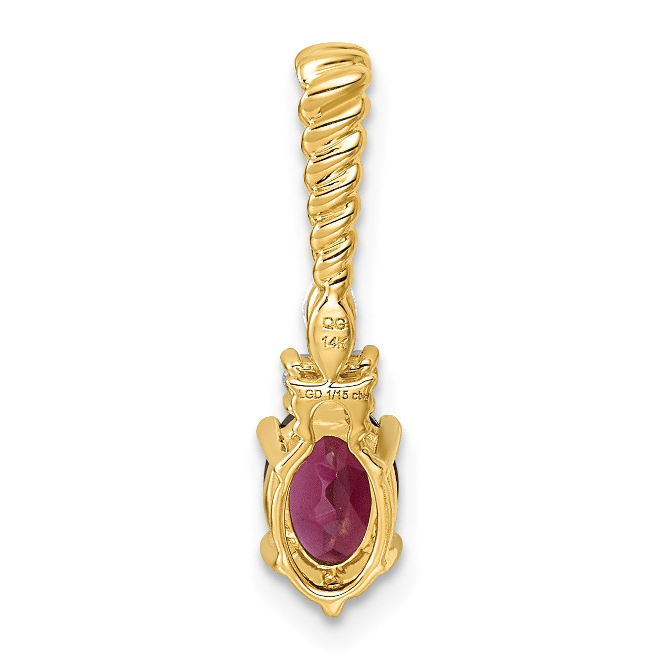 14K Diamond and 7x5 Oval June/Rhodolite Garnet Twisted Chain Slide