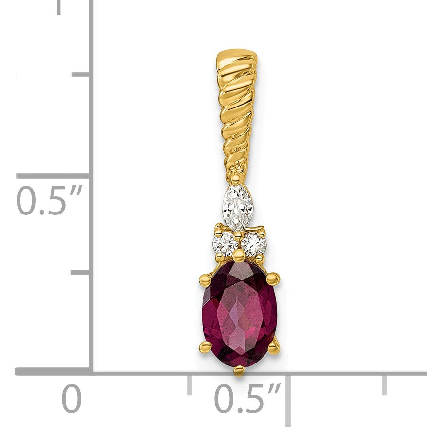 14K Diamond and 7x5 Oval June/Rhodolite Garnet Twisted Chain Slide