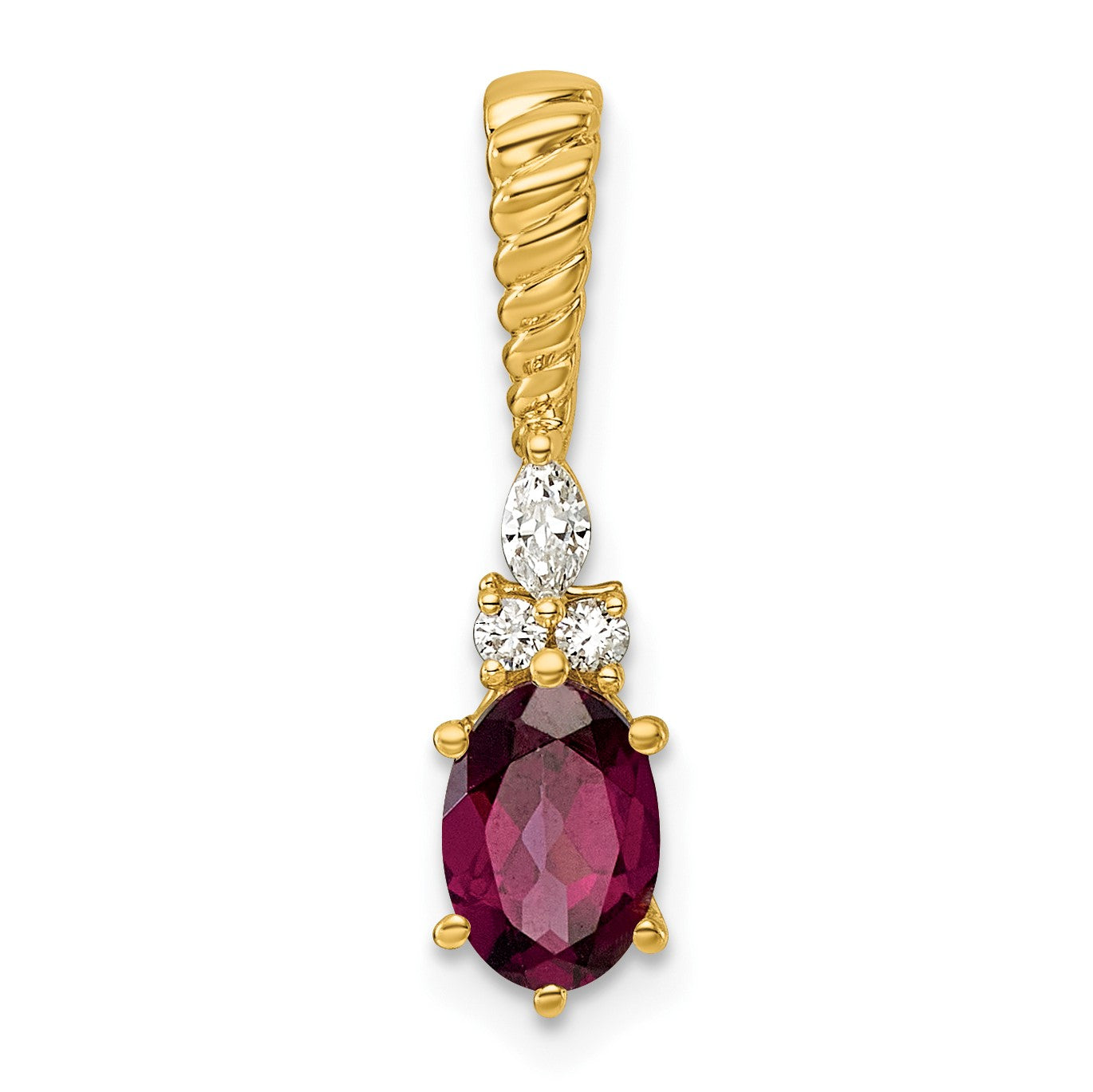 14K Diamond and 7x5 Oval June/Rhodolite Garnet Twisted Chain Slide