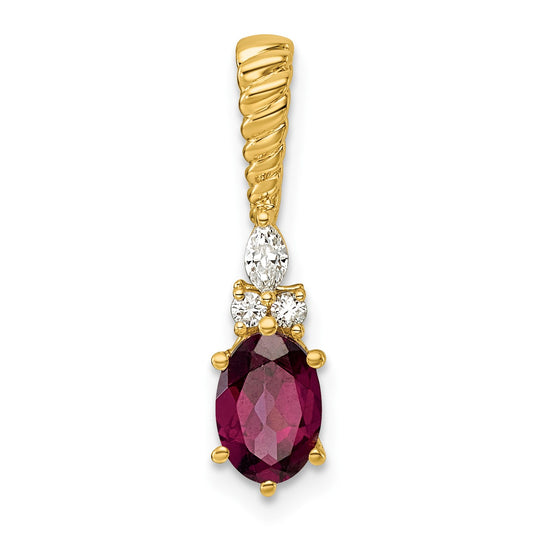 14K Diamond and 7x5 Oval June/Rhodolite Garnet Twisted Chain Slide