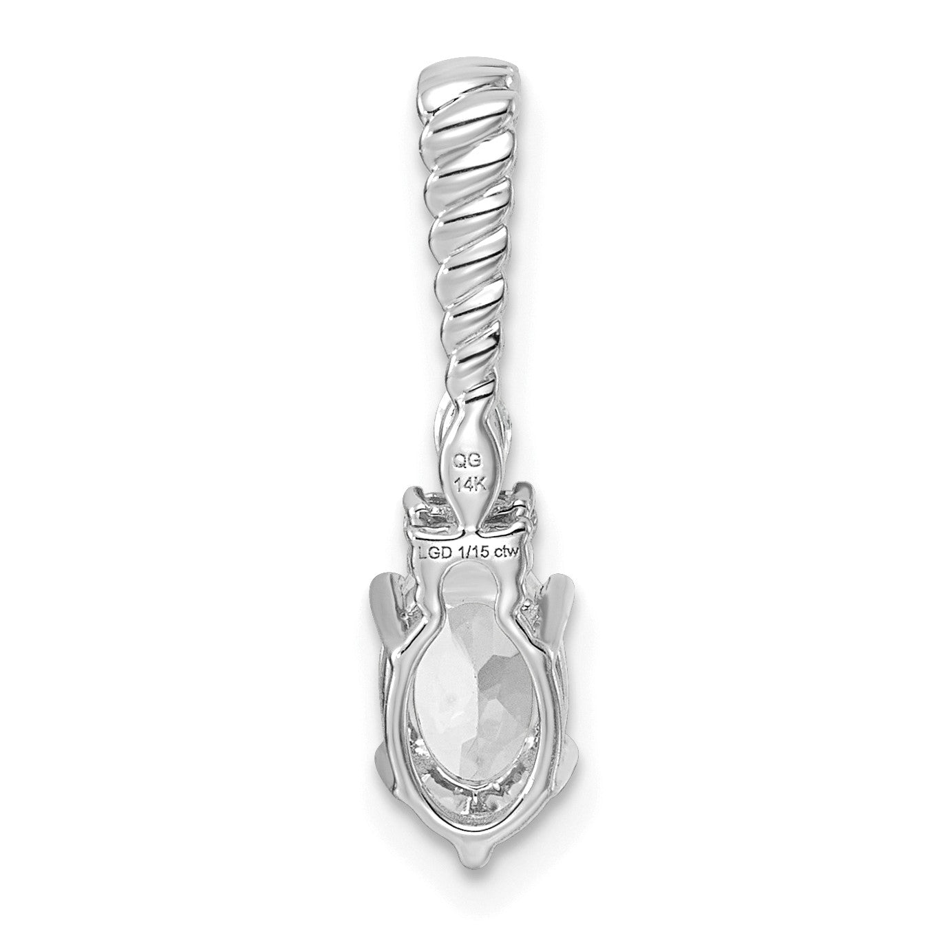 14K White Gold Diamond and 7x5 Oval April/White Topaz Twisted Chain Slide