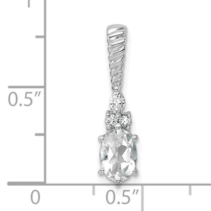14K White Gold Diamond and 7x5 Oval April/White Topaz Twisted Chain Slide