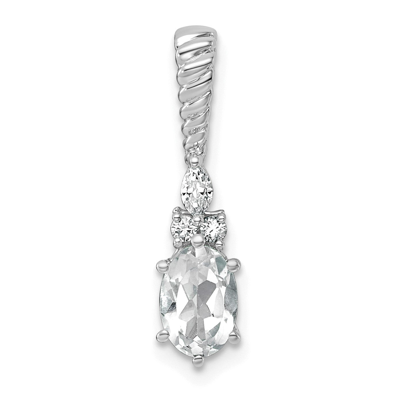 14K White Gold Diamond and 7x5 Oval April/White Topaz Twisted Chain Slide