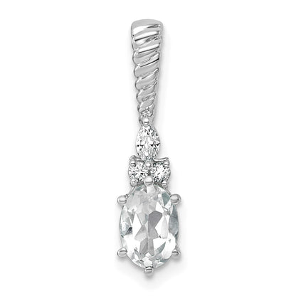 14K White Gold Diamond and 7x5 Oval April/White Topaz Twisted Chain Slide