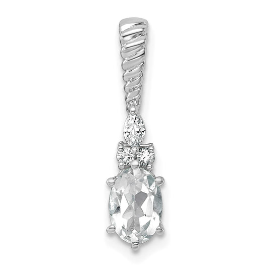 14K White Gold Diamond and 7x5 Oval April/White Topaz Twisted Chain Slide