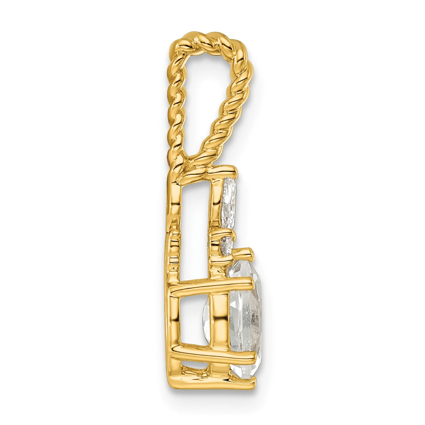 14K Diamond and 7x5 Oval April/White Topaz Twisted Chain Slide