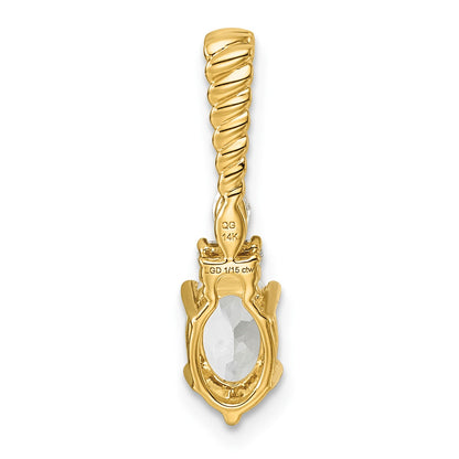 14K Diamond and 7x5 Oval April/White Topaz Twisted Chain Slide