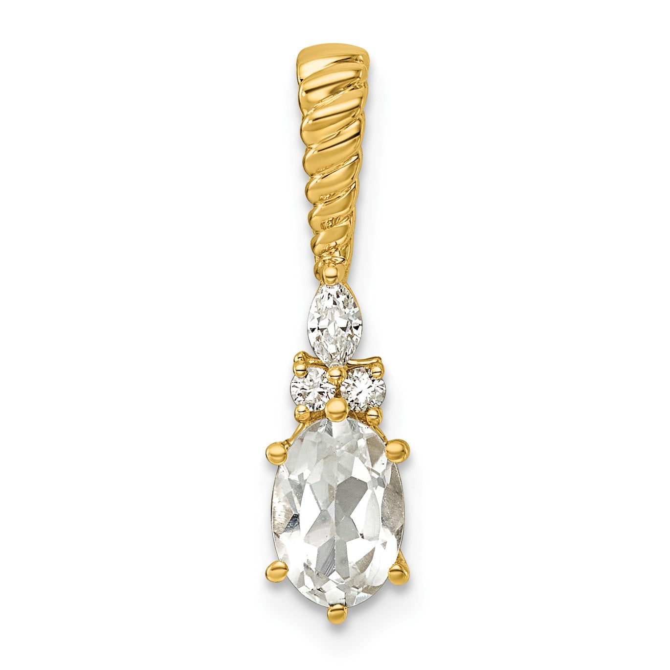 14K Diamond and 7x5 Oval April/White Topaz Twisted Chain Slide