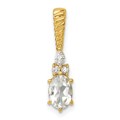 14K Diamond and 7x5 Oval April/White Topaz Twisted Chain Slide