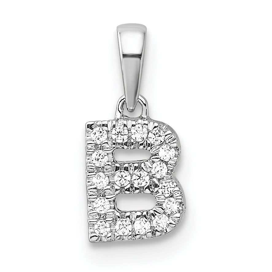 14K  White Gold Diamond Letter B Initial with Bail Pendant