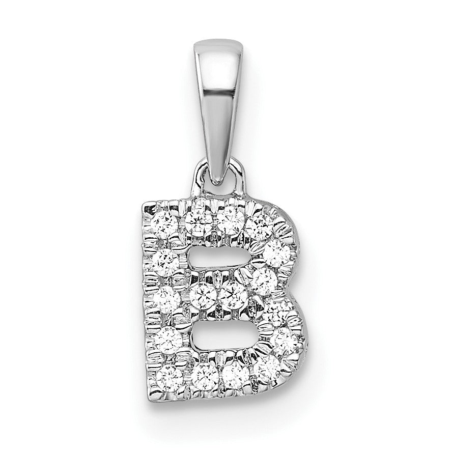 14K  White Gold Diamond Letter B Initial with Bail Pendant
