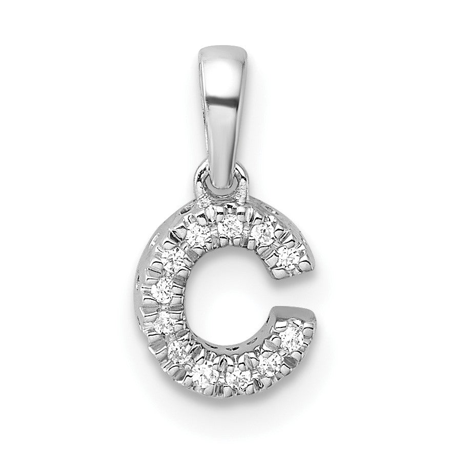 14K  White Gold Diamond Letter C Initial with Bail Pendant