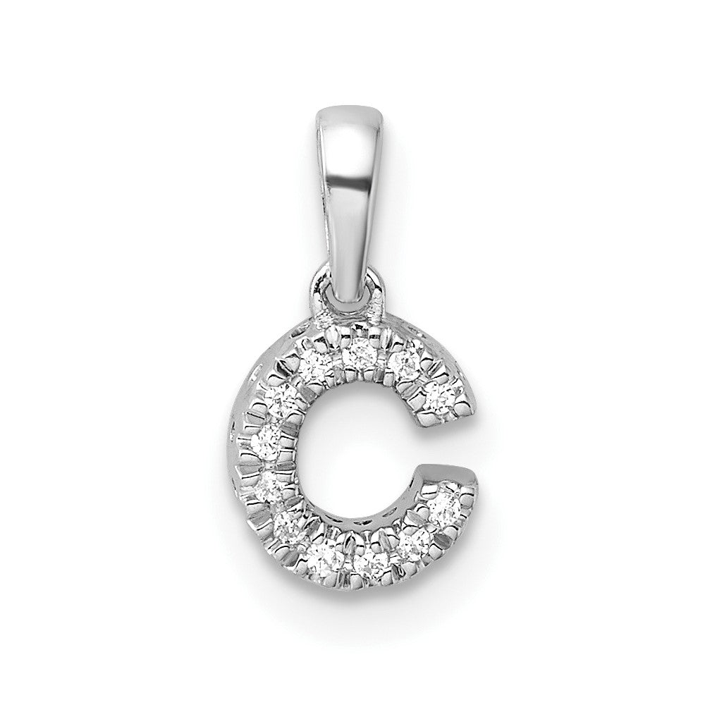 14K  White Gold Diamond Letter C Initial with Bail Pendant