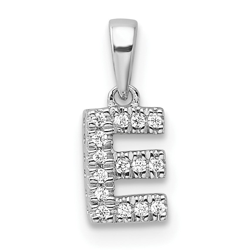 14K  White Gold Diamond Letter E Initial with Bail Pendant