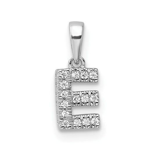 14K  White Gold Diamond Letter E Initial with Bail Pendant