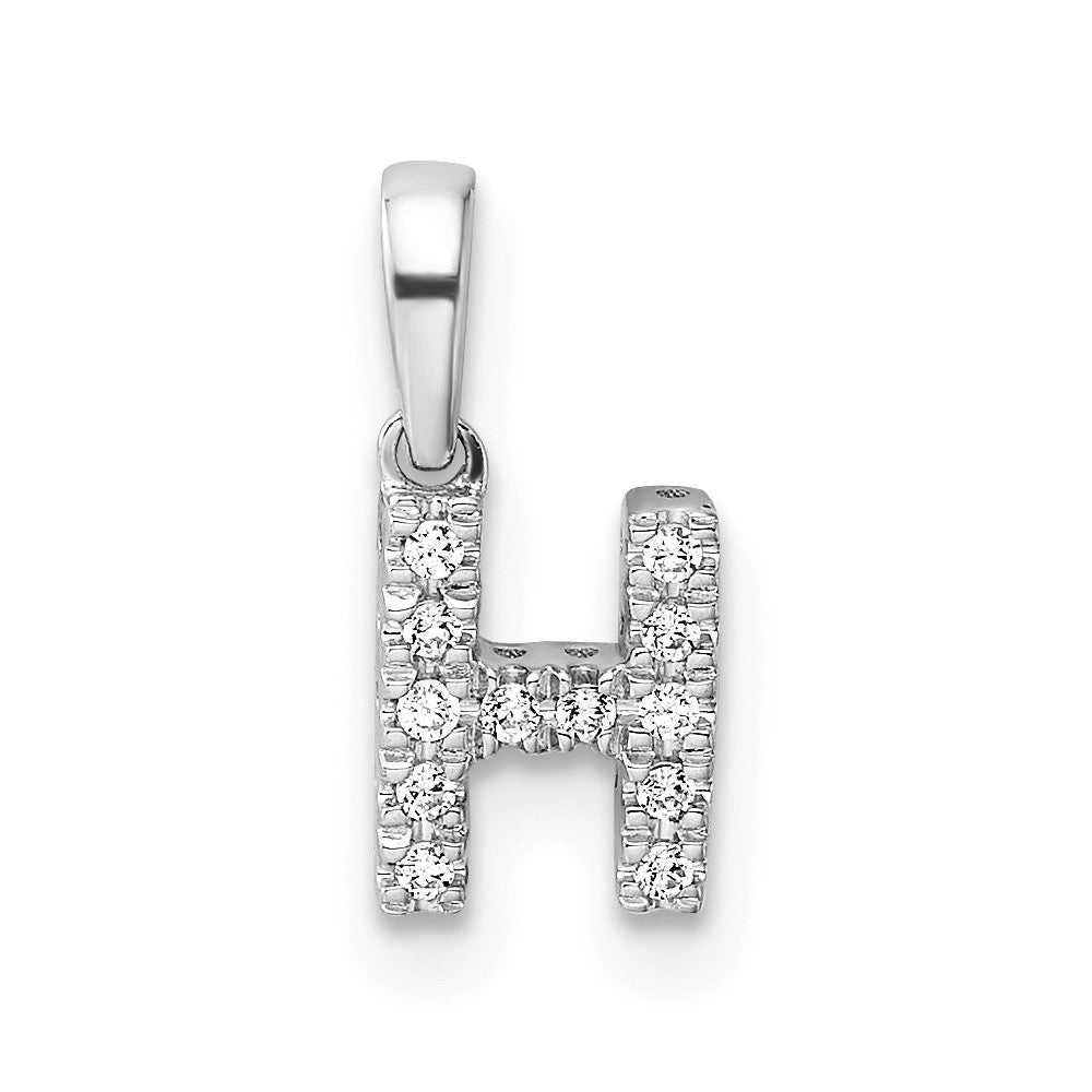 14K  White Gold Diamond Letter H Initial with Bail Pendant