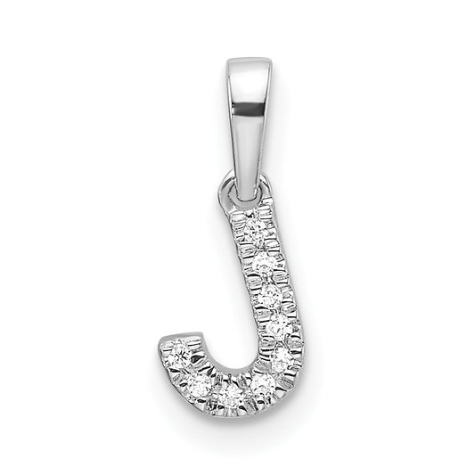 14K  White Gold Diamond Letter J Initial with Bail Pendant