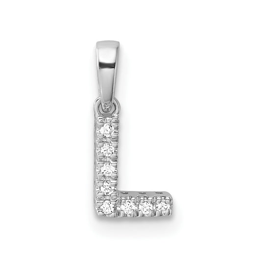 14K  White Gold Diamond Letter L Initial with Bail Pendant