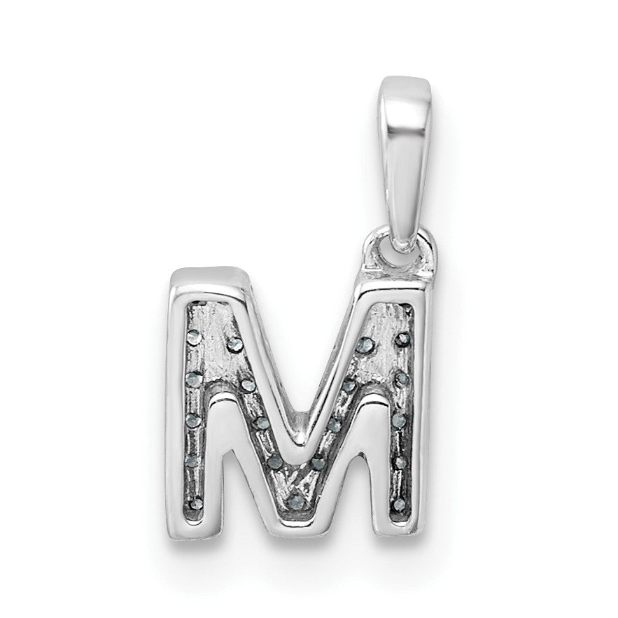 14K  White Gold Diamond Letter M Initial with Bail Pendant