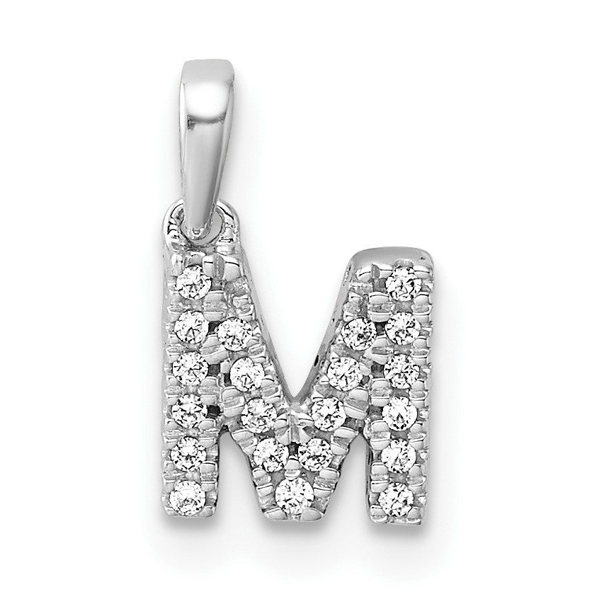 14K  White Gold Diamond Letter M Initial with Bail Pendant