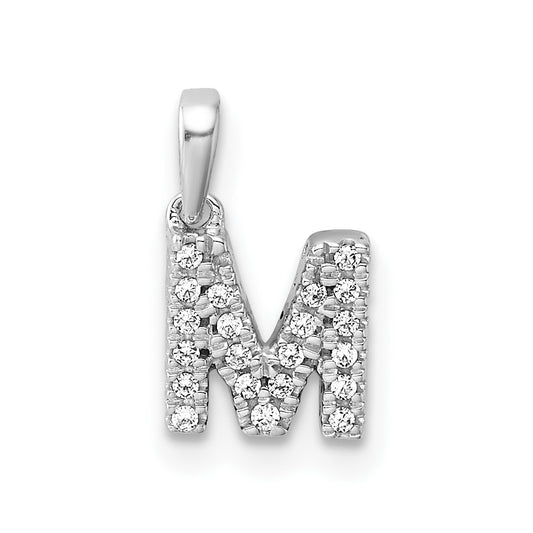 14K  White Gold Diamond Letter M Initial with Bail Pendant