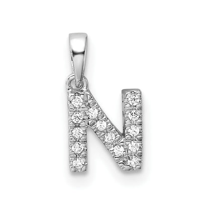 14K  White Gold Diamond Letter N Initial with Bail Pendant