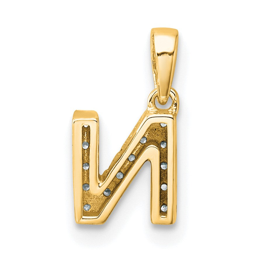 14K  Diamond Letter N Initial with Bail Pendant
