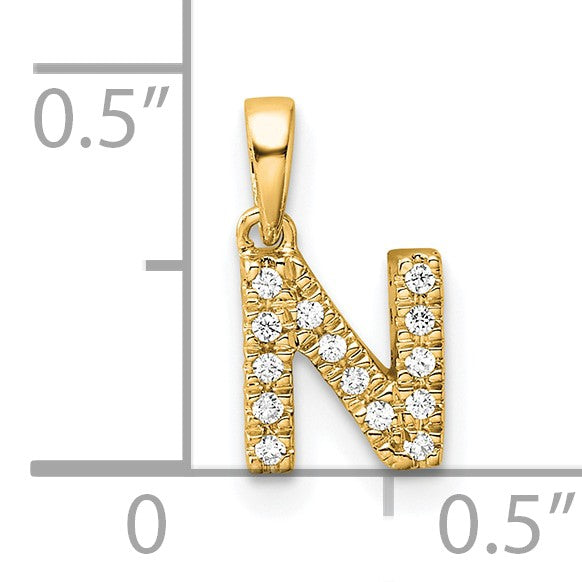 14K  Diamond Letter N Initial with Bail Pendant