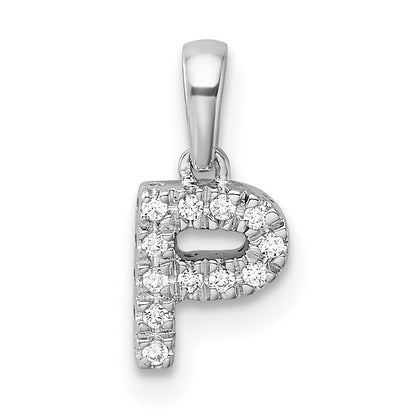 14K  White Gold Diamond Letter P Initial with Bail Pendant