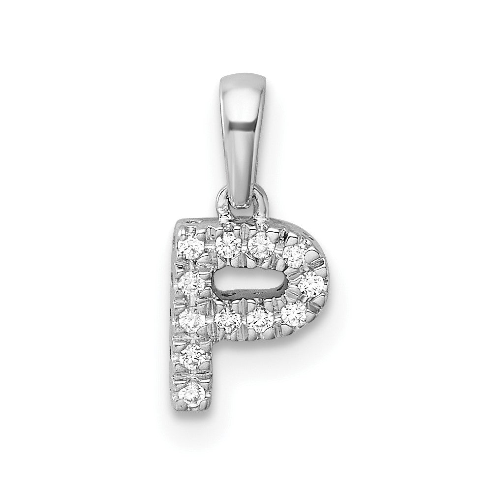 14K  White Gold Diamond Letter P Initial with Bail Pendant