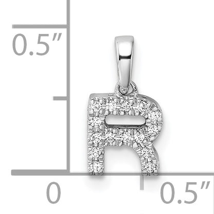 14K  White Gold Diamond Letter R Initial with Bail Pendant